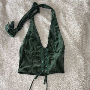 SHEIN Deep Green Lace-Up Crop Top